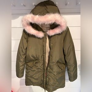 J.Crew girls puffer jacket in green and pink